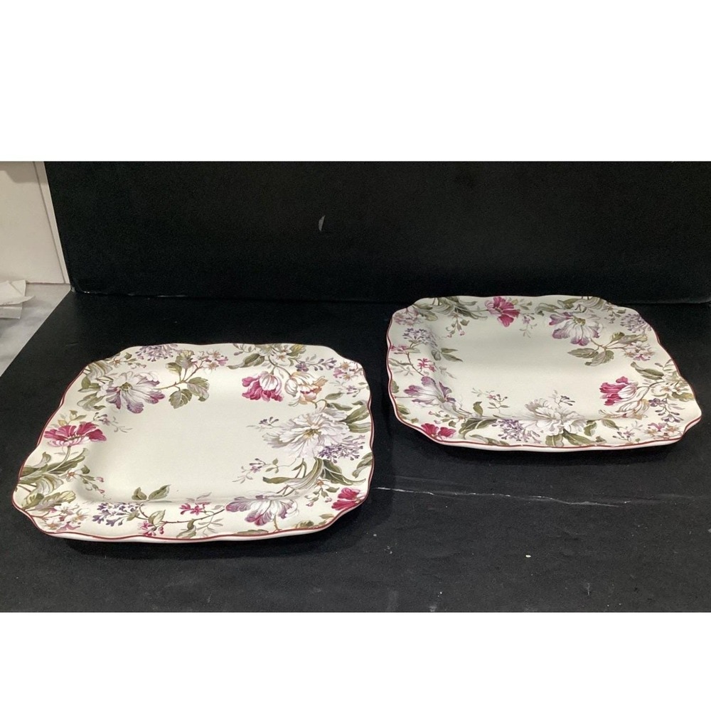 222 FIFTH Gisela 2 Square Dinner Plates All Over Pattern Floral * - Picture 8 of 13